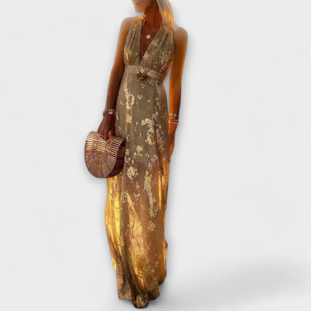 Fliessends Chleid mit V-Ausschnitt und Pailletten-Detail