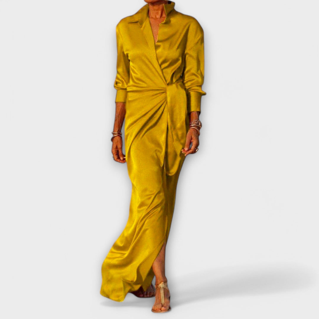 Elegants Dämekleid mit Bändelgürtel und lange Ärmel