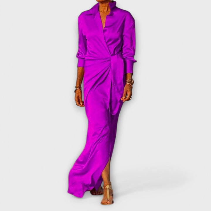 Elegants Dämekleid mit Bändelgürtel und lange Ärmel