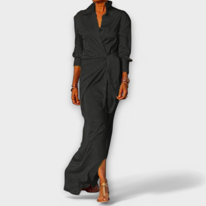 Elegants Dämekleid mit Bändelgürtel und lange Ärmel