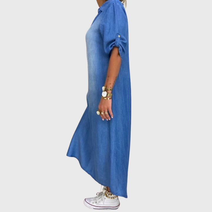Lea - Langes Kleid im Jeans-Look mit Seitenschlitz