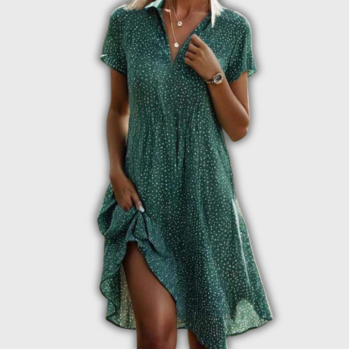 Mary - Kurzärmligs Midi-Chleid für Frauen