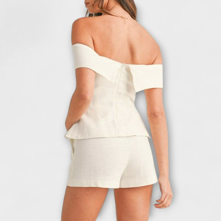 Olivia - Wiisses Baumwoll-Leinen Zweiteiligs Ensemble