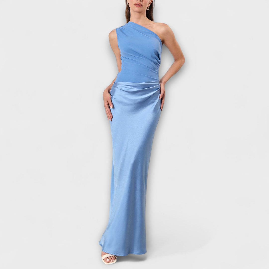 Elegants One-Shoulder-Falte-Maxi-Chleid