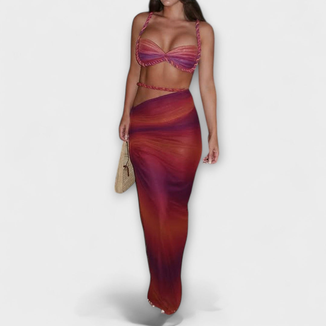 Jane - Schickes Gradient Zopf Crop Top & Overskirt Duo