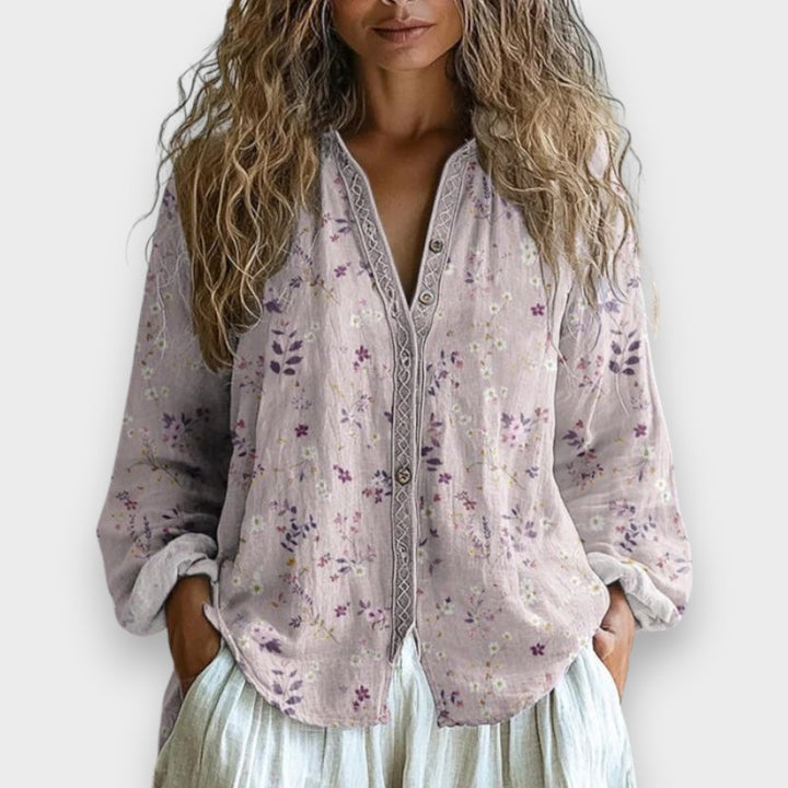 Lia | Vintage Bluse mit Blattmuster
