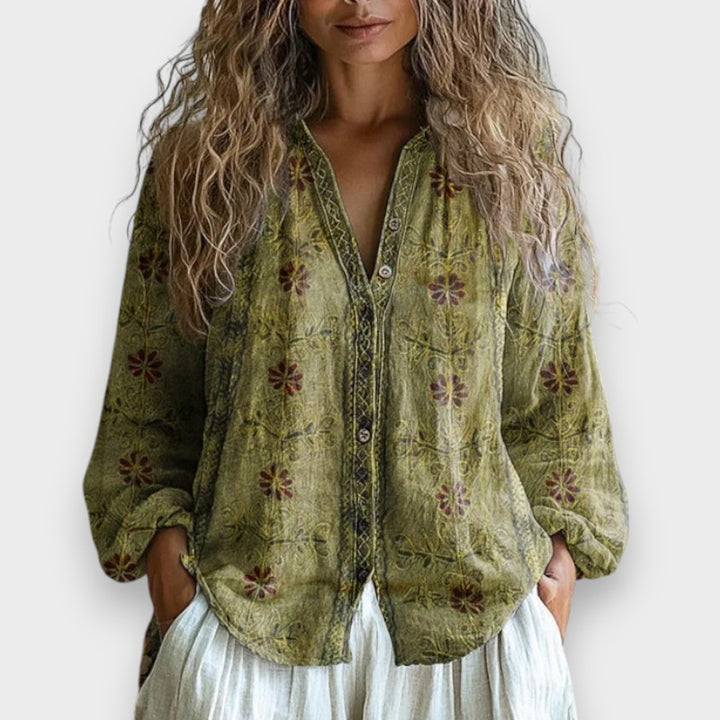 Lia | Vintage Bluse mit Blattmuster