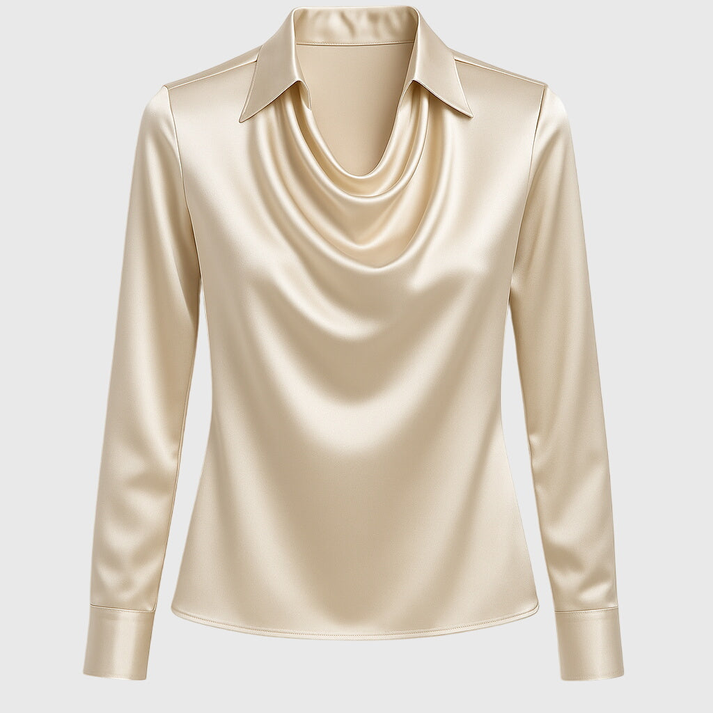 Sylvie | Luxuriöse glänzende Bluse mit plissiertem Ausschnitt