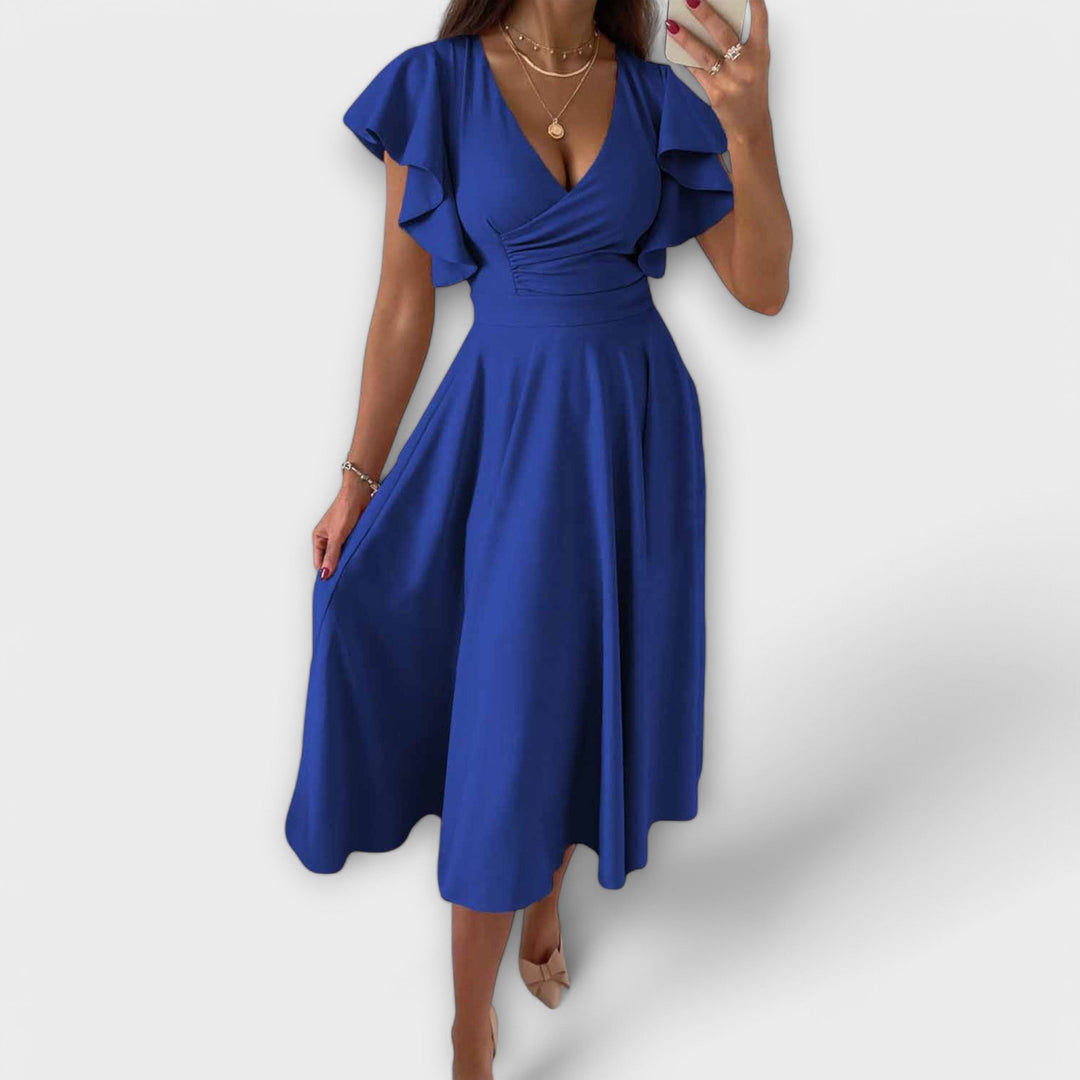Elegants V-Ausschnitt-Chleid mit fliessender Silhouette