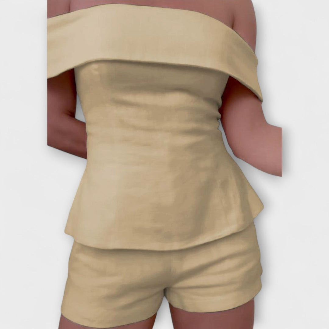 Olivia - Wiisses Baumwoll-Leinen Zweiteiligs Ensemble