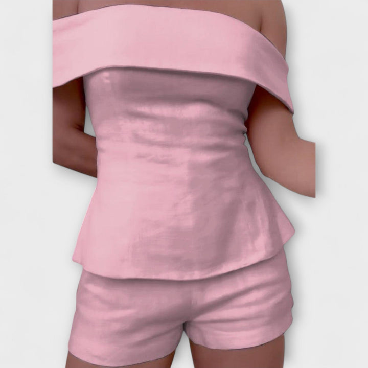 Olivia - Wiisses Baumwoll-Leinen Zweiteiligs Ensemble