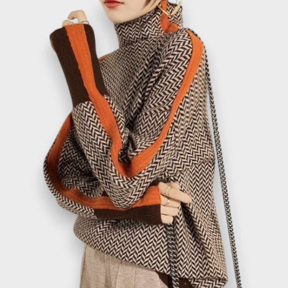 May | Luxuriöser Rollkragenpullover mit Fischgrätenmuster