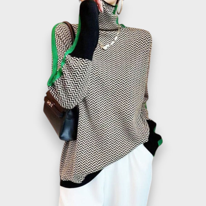 May | Luxuriöser Rollkragenpullover mit Fischgrätenmuster