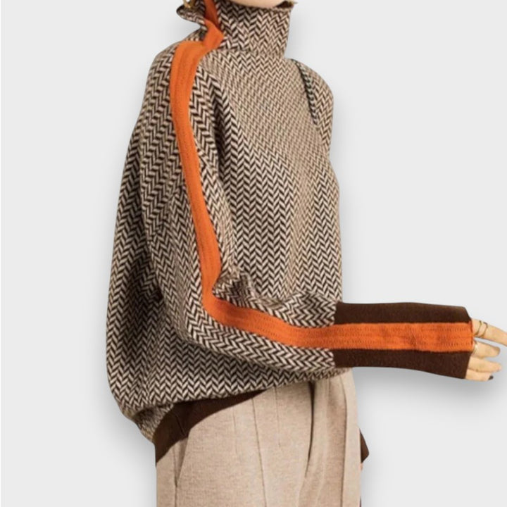 May | Luxuriöser Rollkragenpullover mit Fischgrätenmuster