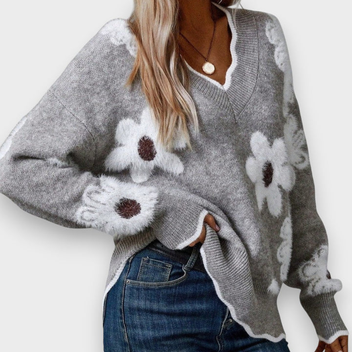 Aline | Eleganter Pullover mit V-Ausschnitt und Blumenmuster