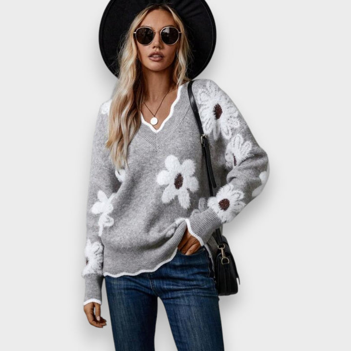 Aline | Eleganter Pullover mit V-Ausschnitt und Blumenmuster
