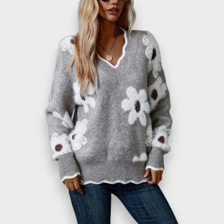 Aline | Eleganter Pullover mit V-Ausschnitt und Blumenmuster