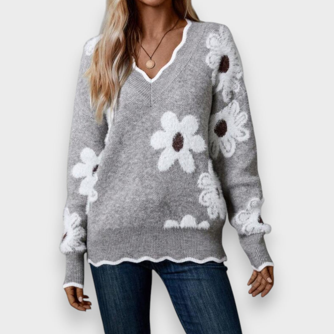 Aline | Eleganter Pullover mit V-Ausschnitt und Blumenmuster