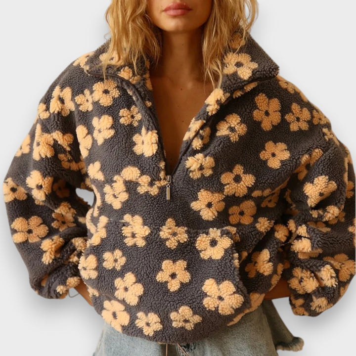 Irma | Langärmeliger Fleecepullover mit Blumenmuster