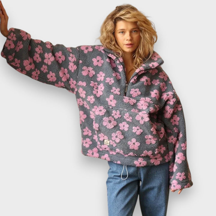 Irma | Langärmeliger Fleecepullover mit Blumenmuster