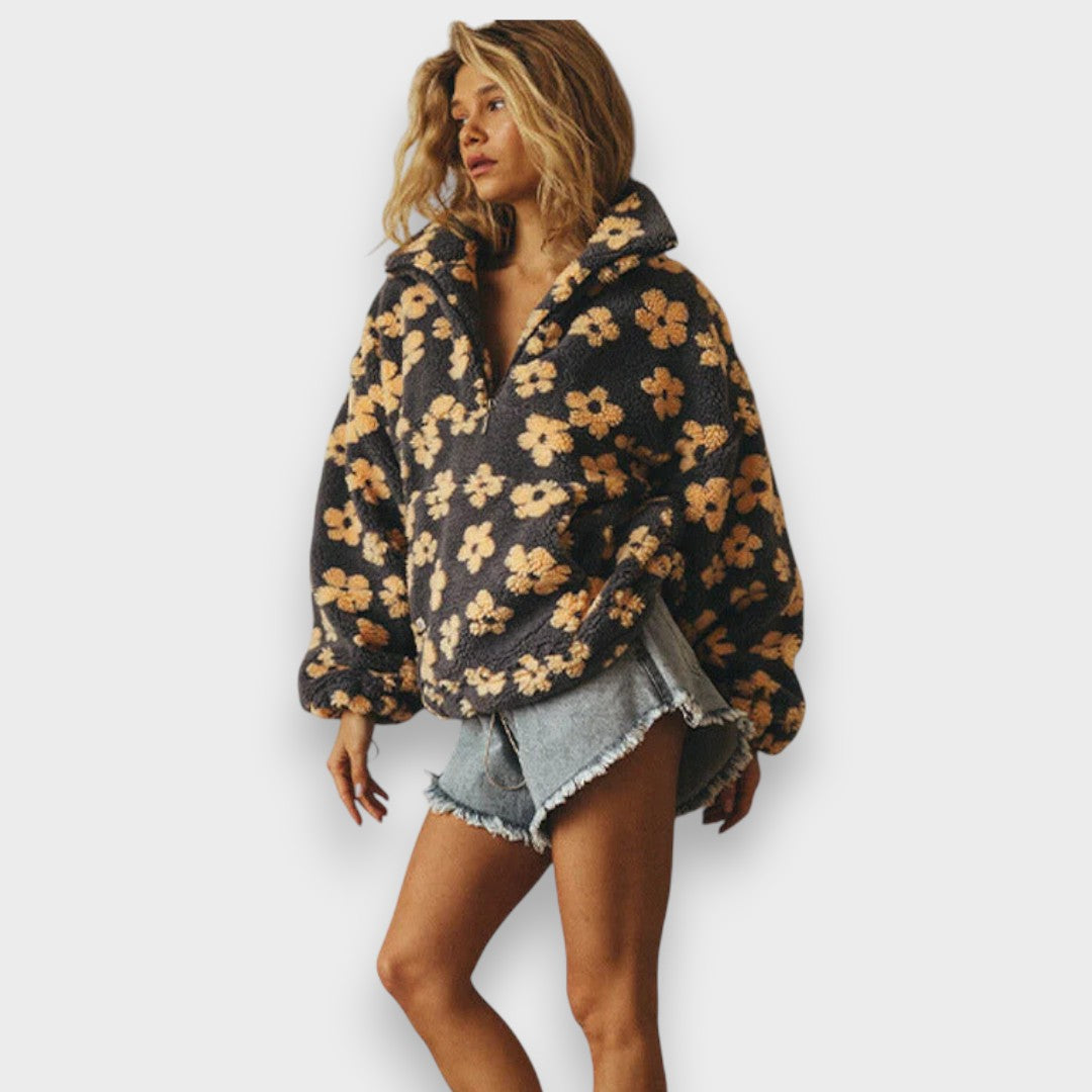 Irma | Langärmeliger Fleecepullover mit Blumenmuster