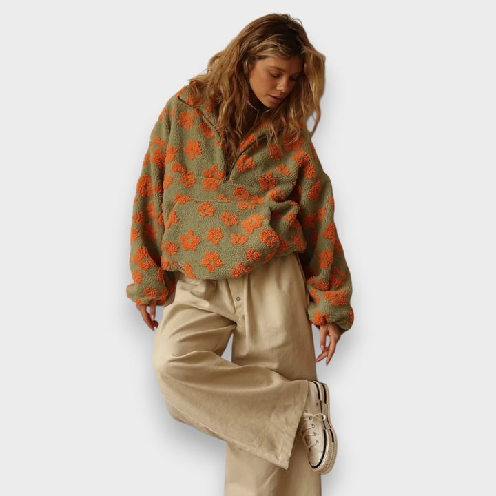 Irma | Langärmeliger Fleecepullover mit Blumenmuster