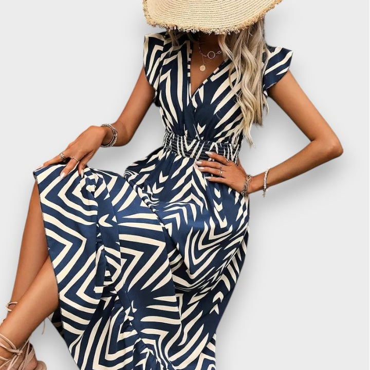 Milena | Kleid mit Allover-Print und gesmokter Taille